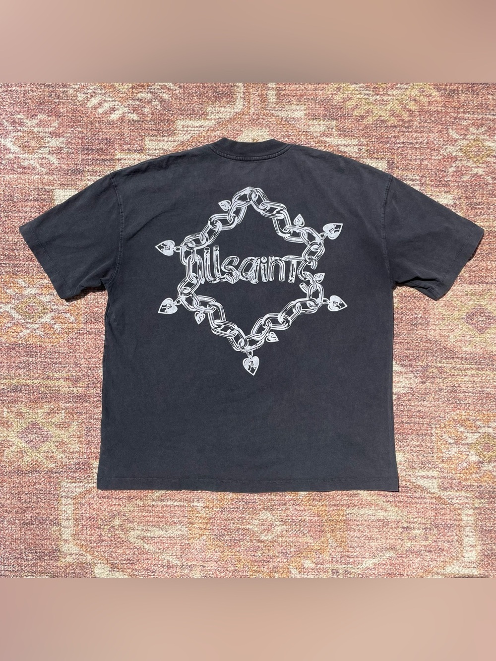 AllSaints Drip Chain T-Shirt Washed Black Medium